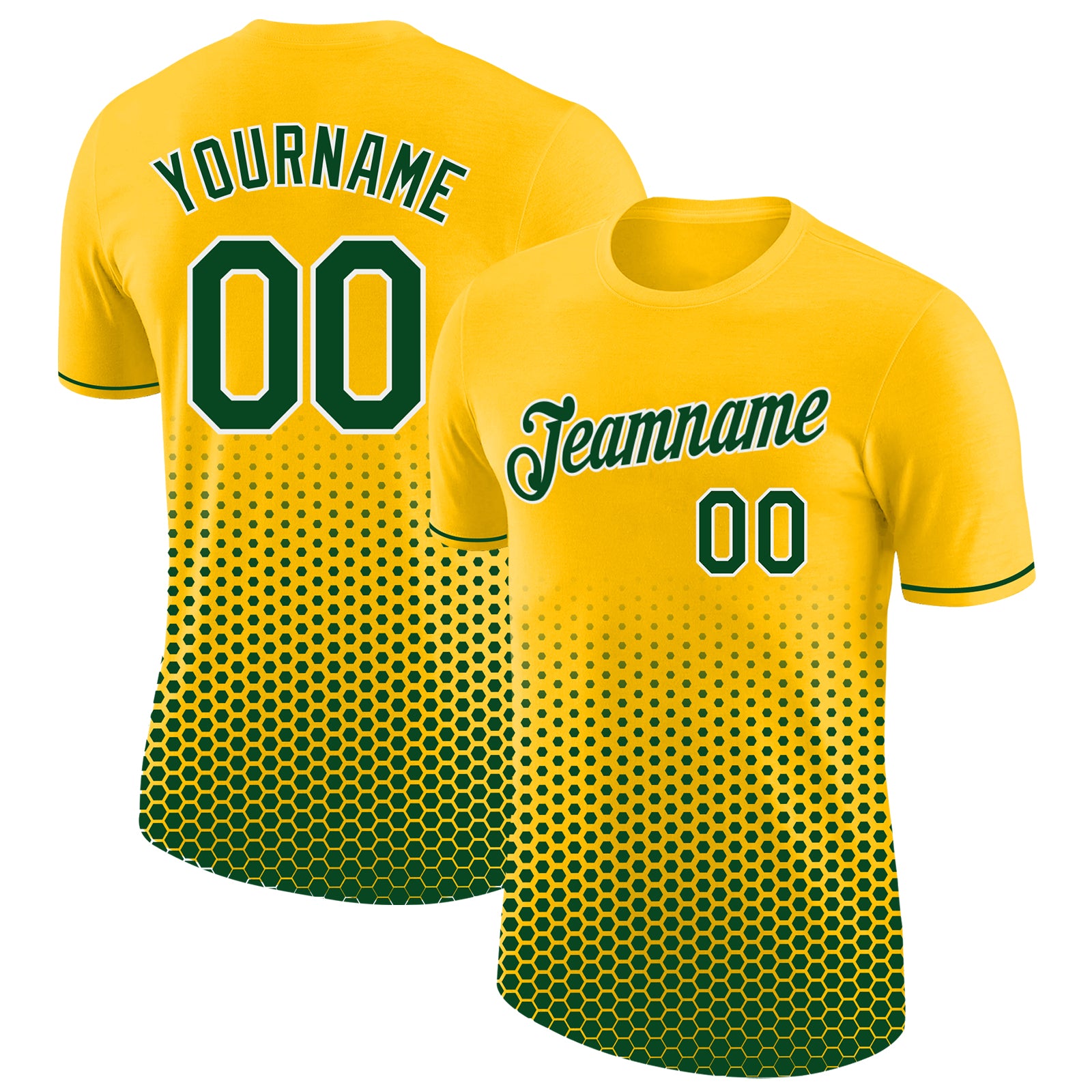 Custom Yellow Green-White Geometric Hexagonal Dot Gradient Performance T-Shirt