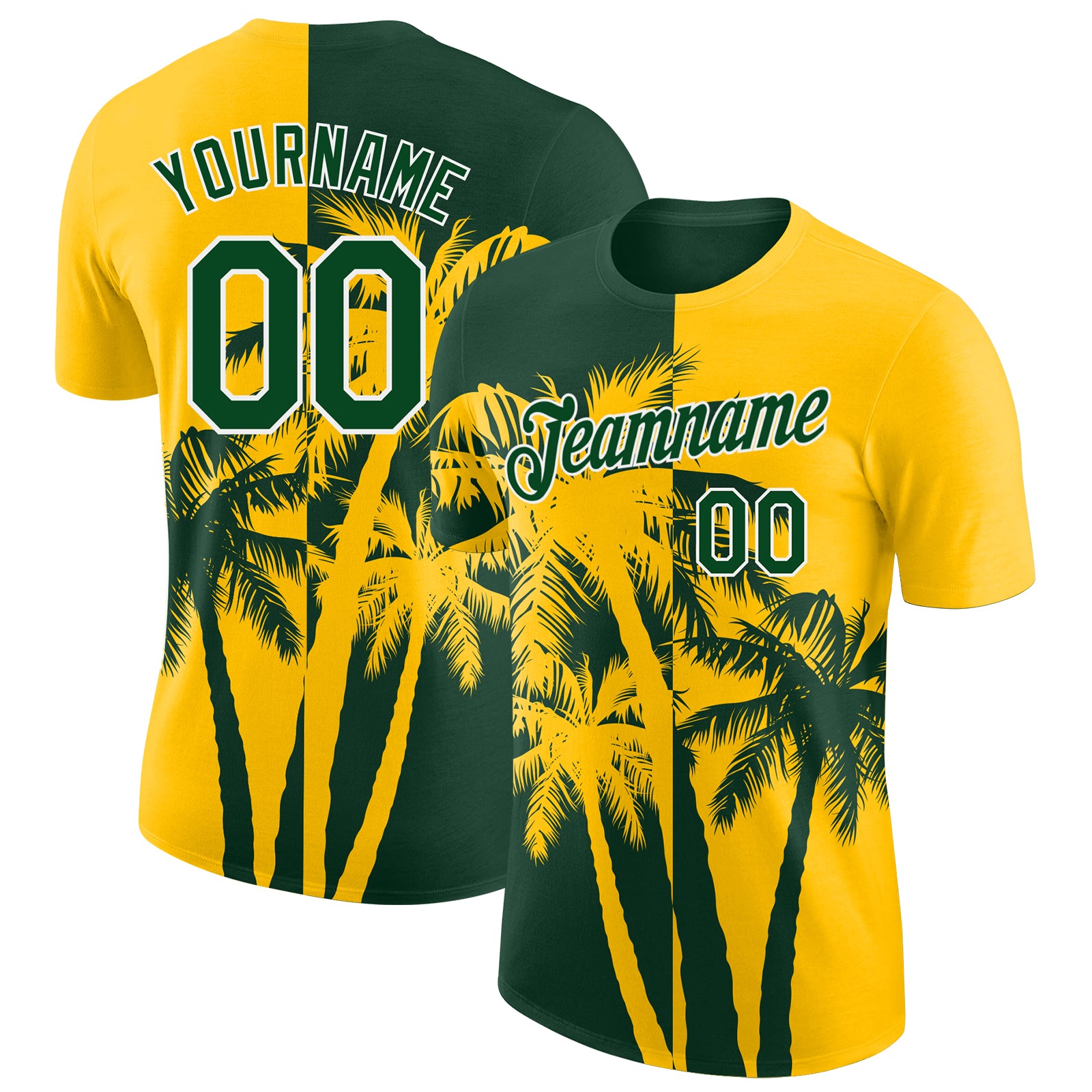 Custom Yellow Green-White Hawaii Tropical Coastal Palm Trees Performance T-Shirt