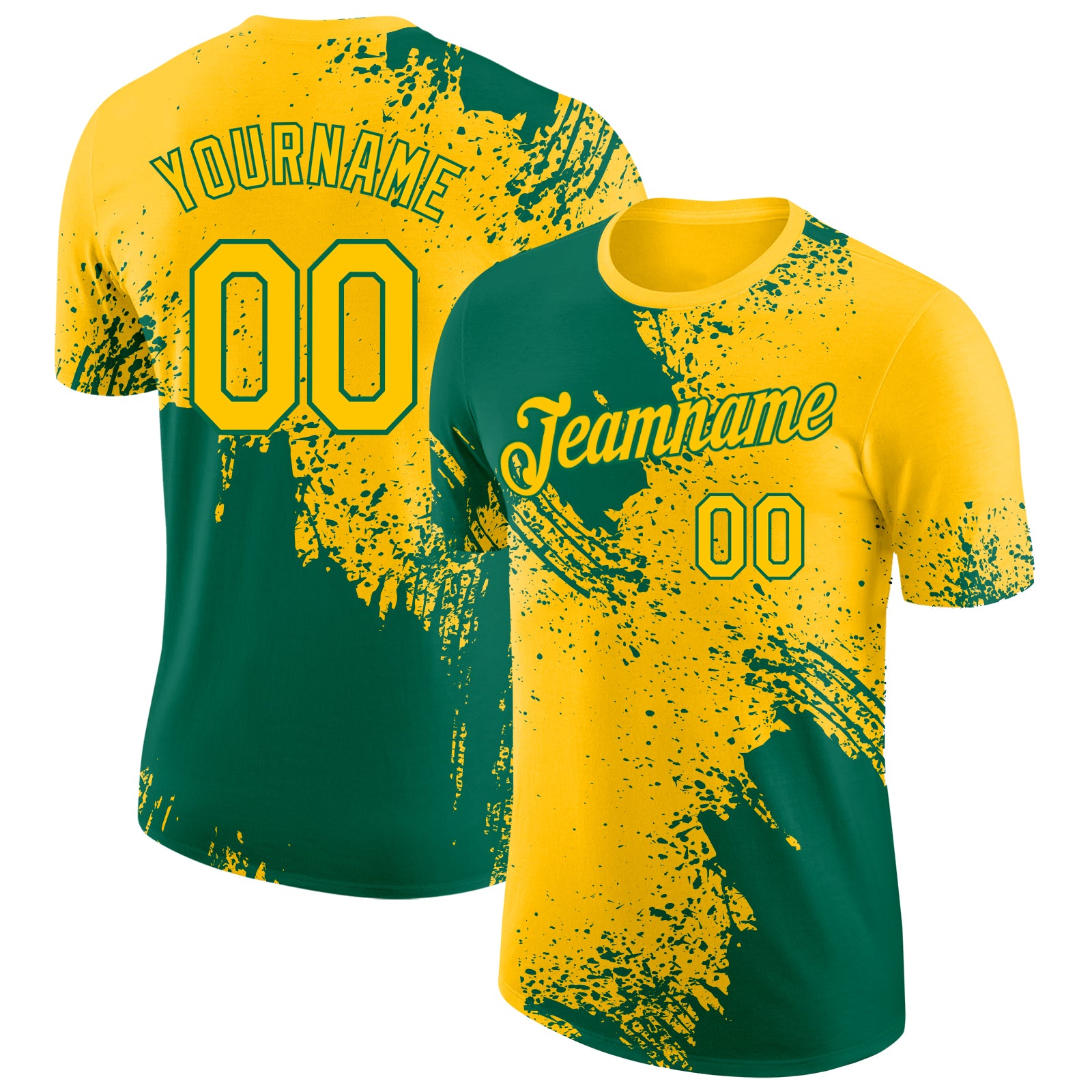 Custom Yellow-Kelly Green Abstract Brush Stroke Performance T-Shirt