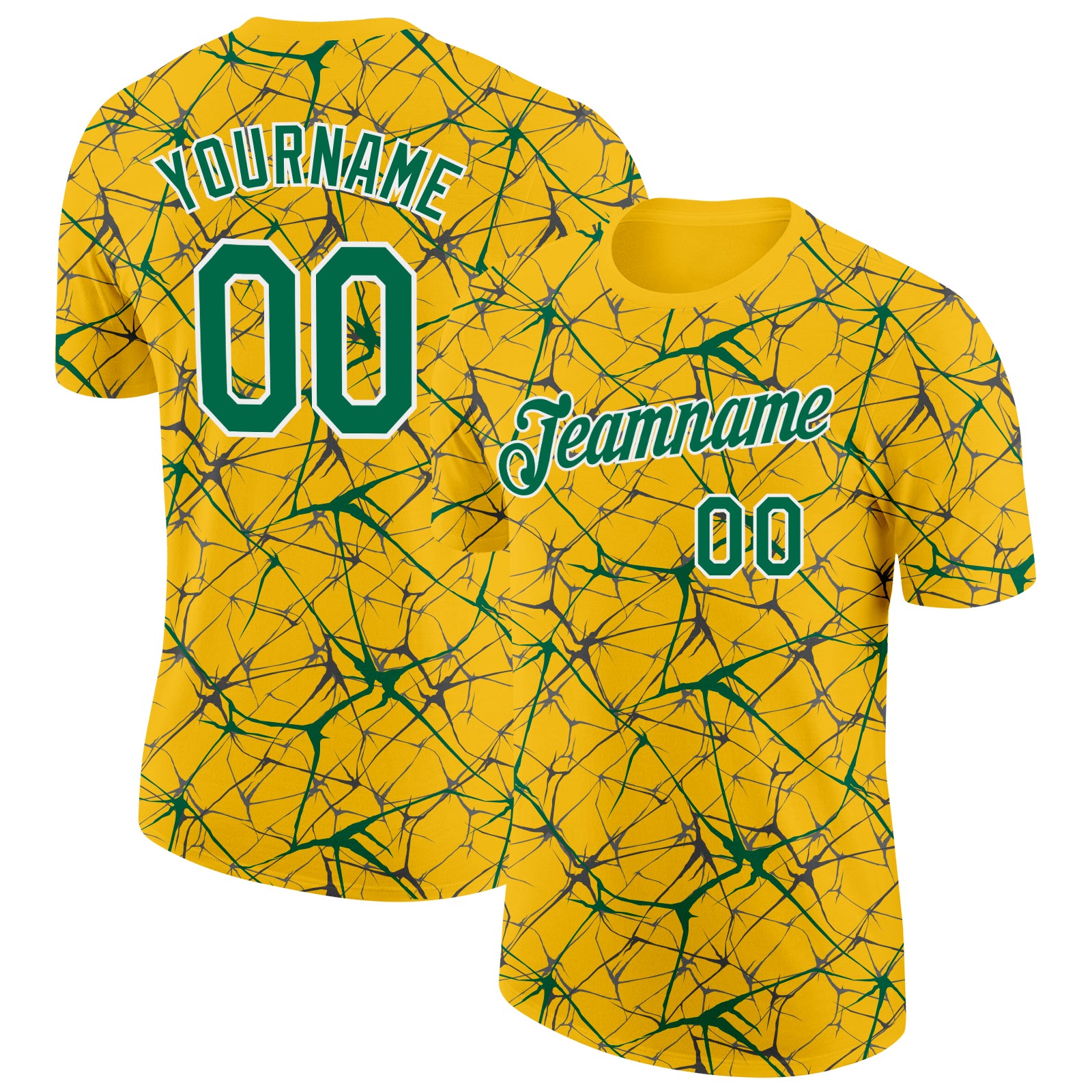 Custom Yellow Kelly Green Gray-White Abstract Network Crackle Performance T-Shirt