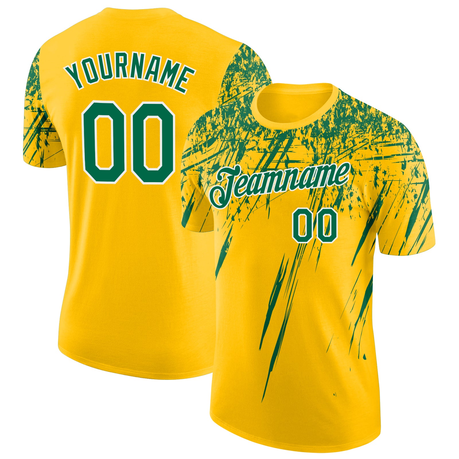 Custom Yellow Kelly Green-White Distressed Scratch Brush Stroke Performance T-Shirt