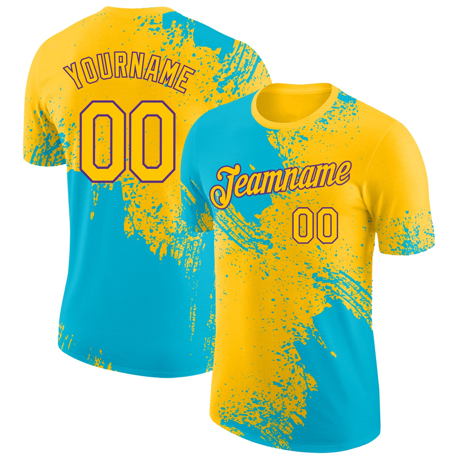Custom Yellow Lakes Blue-Purple Abstract Brush Stroke Performance T-Shirt