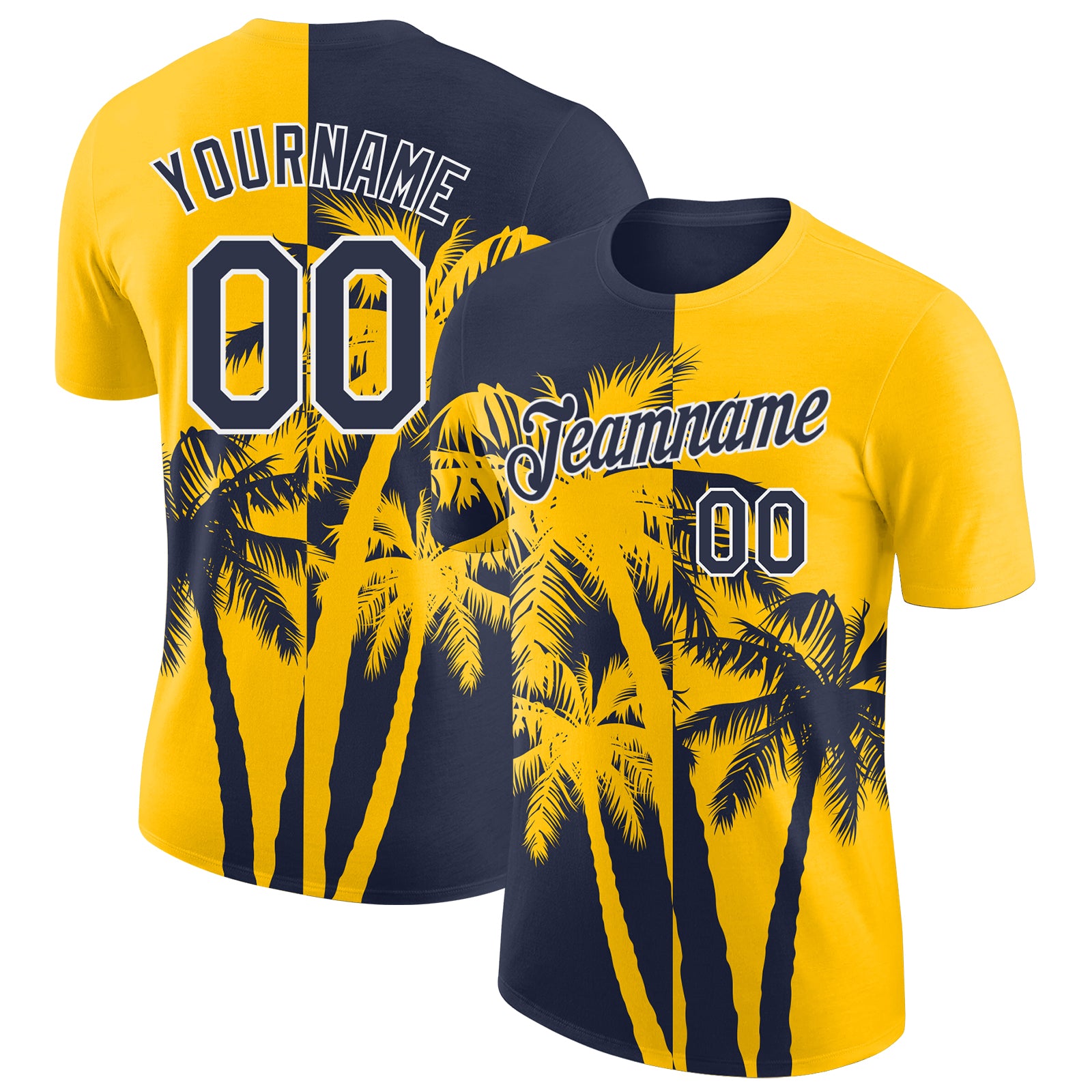 Custom Yellow Navy-White Hawaii Tropical Coastal Palm Trees Performance T-Shirt