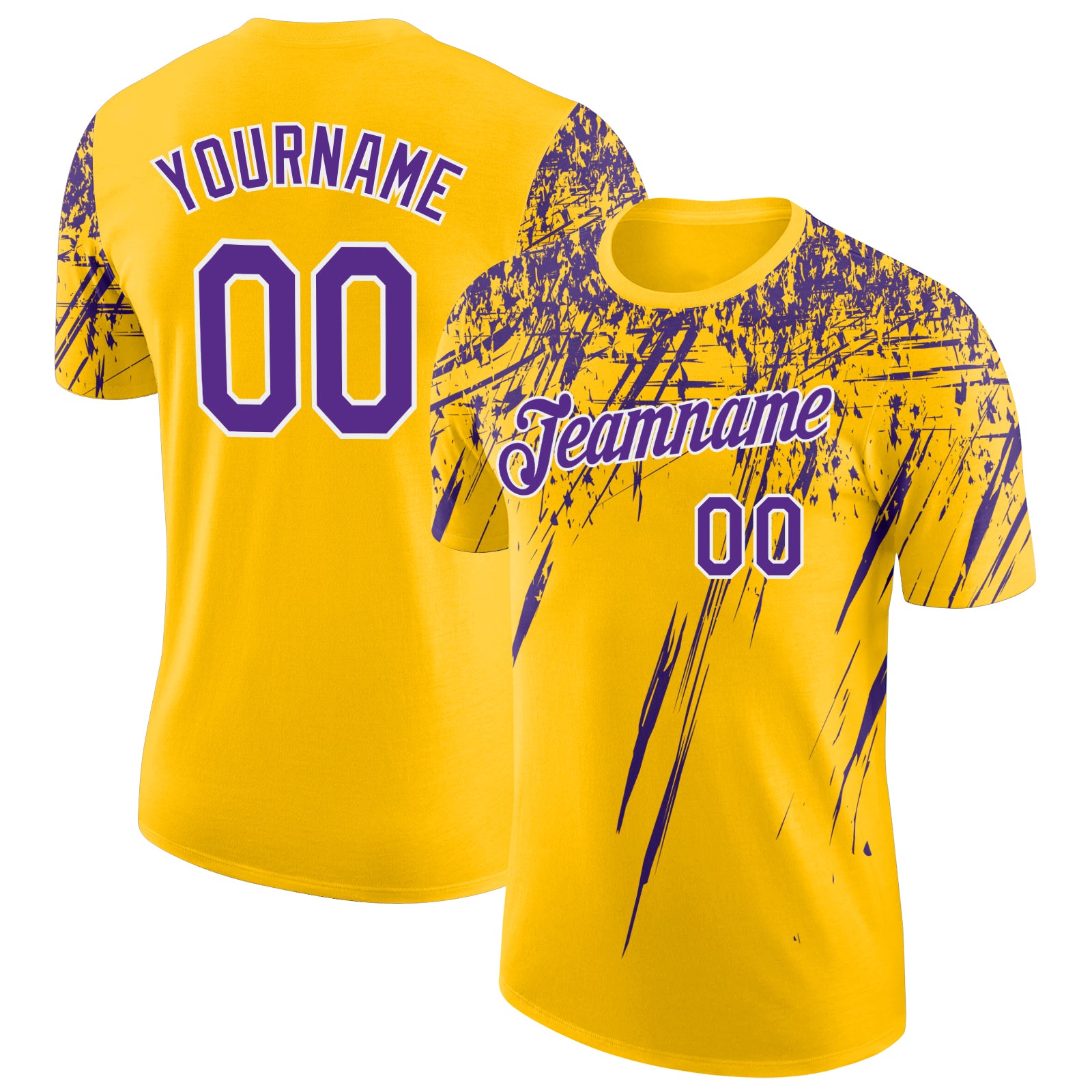 Custom Yellow Purple-White Distressed Scratch Brush Stroke Performance T-Shirt
