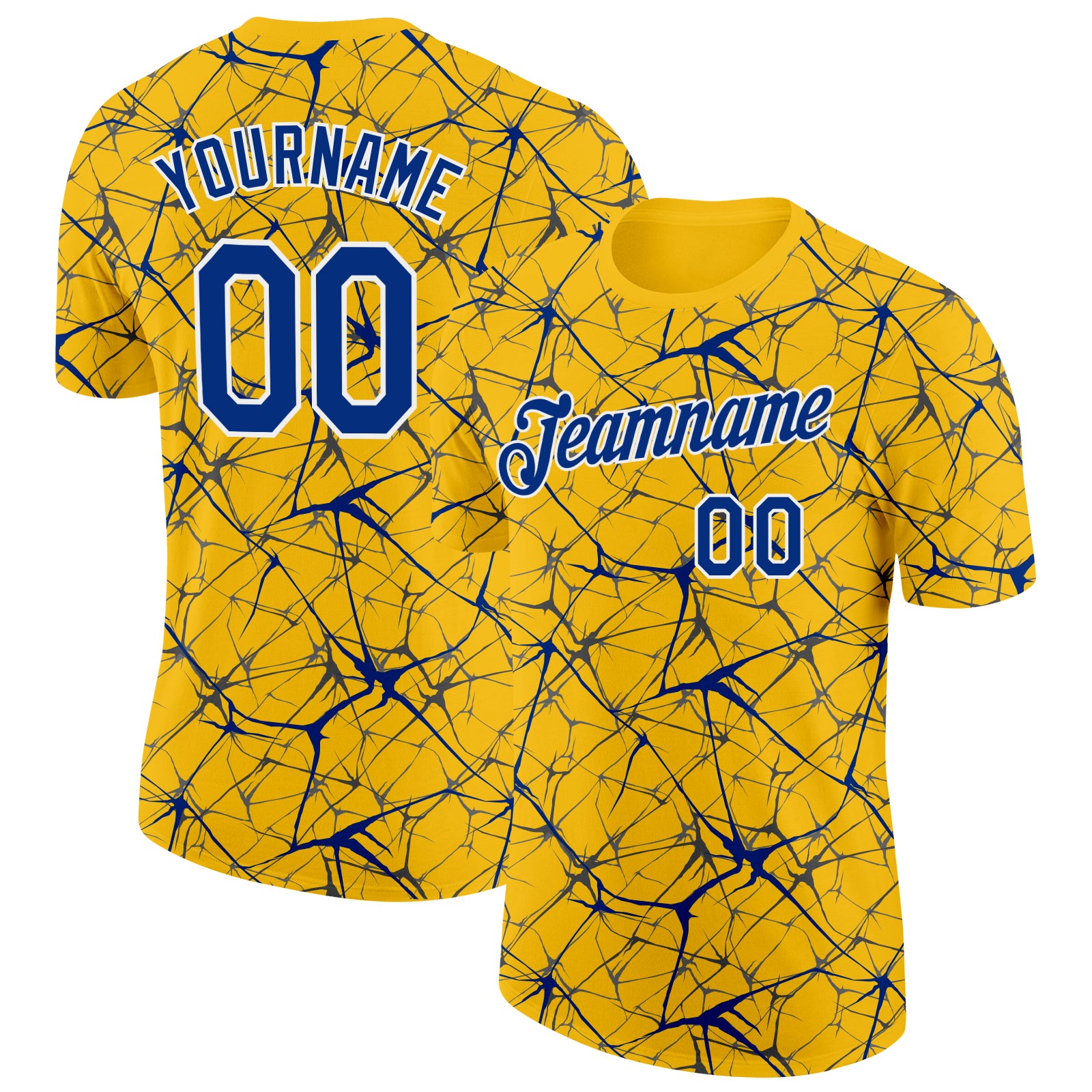 Custom Yellow Royal Gray-White Abstract Network Crackle Performance T-Shirt
