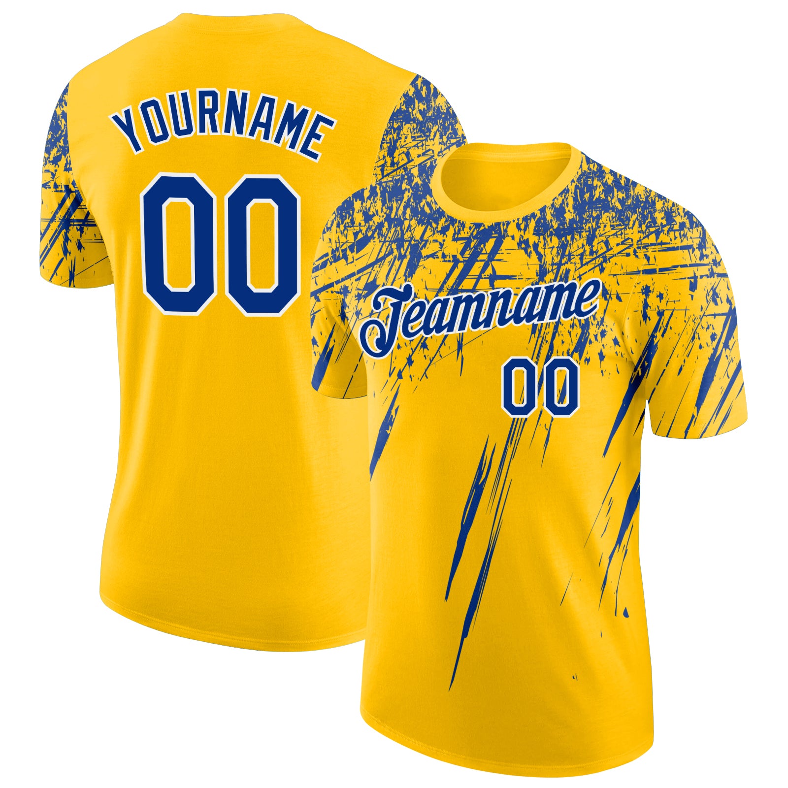 Custom Yellow Royal-White Distressed Scratch Brush Stroke Performance T-Shirt