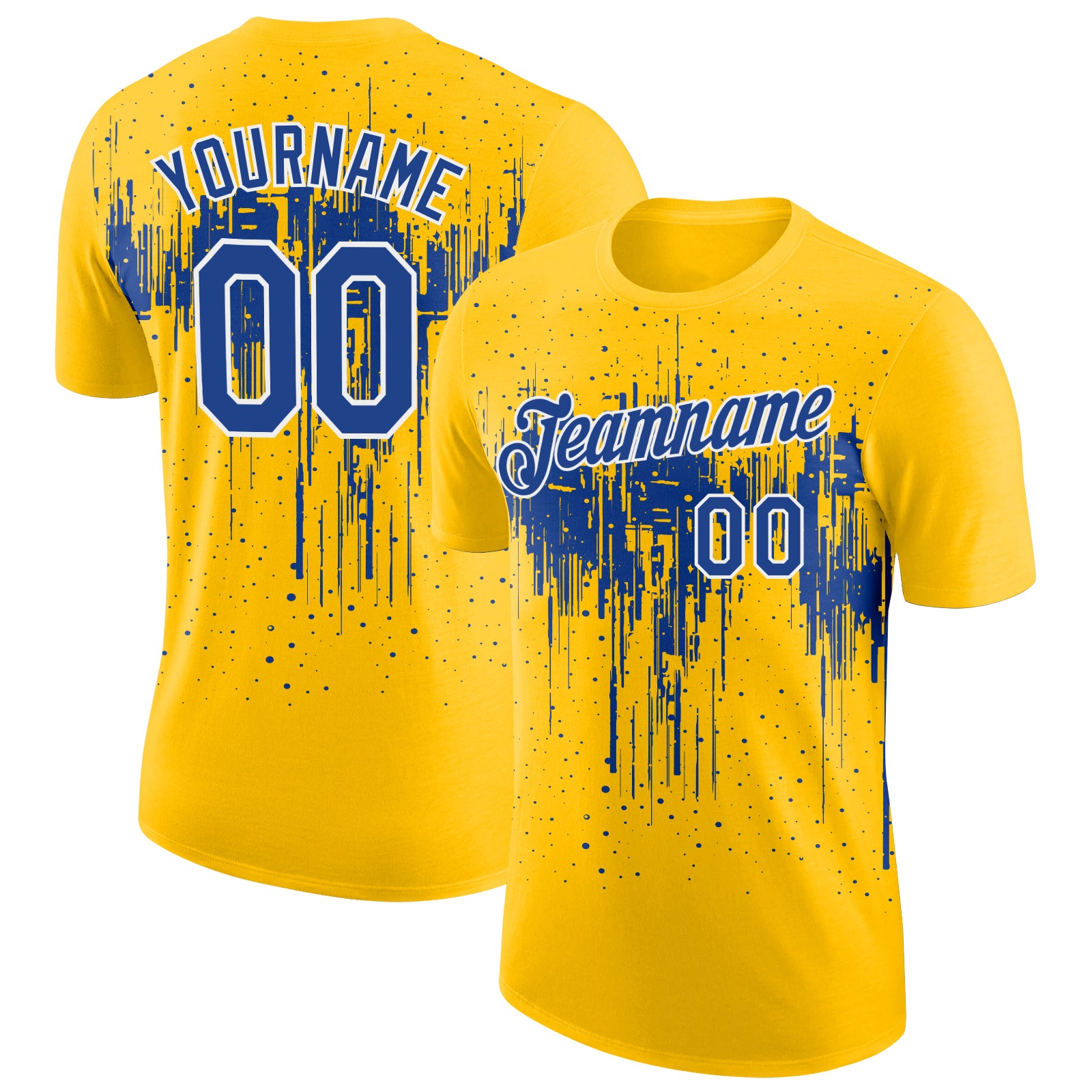 Custom Yellow Royal-White Dripping Splatter Paint Performance T-Shirt