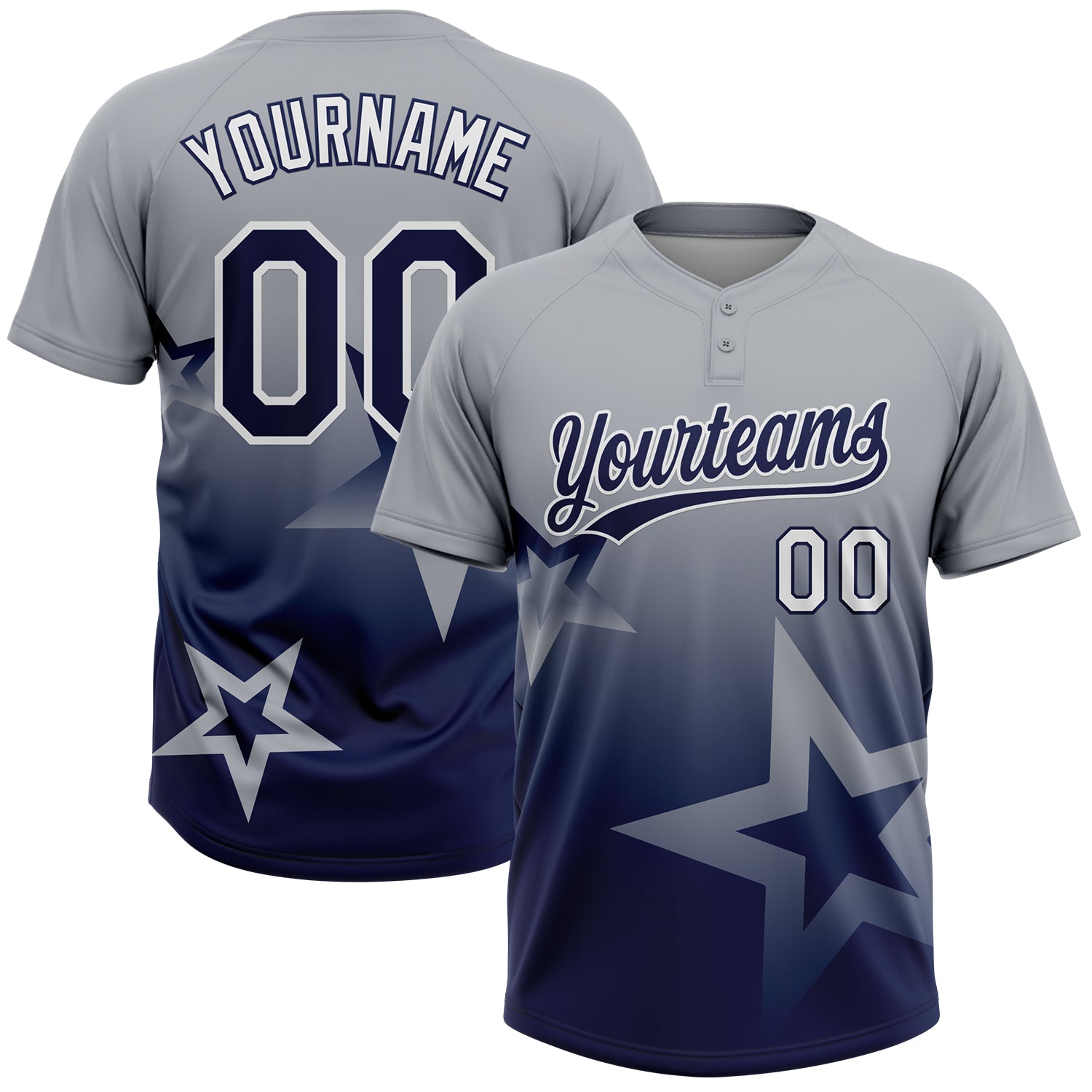 Custom Gray Navy-White Gradient Style Twinkle Star Two-Button Unisex Softball Jersey