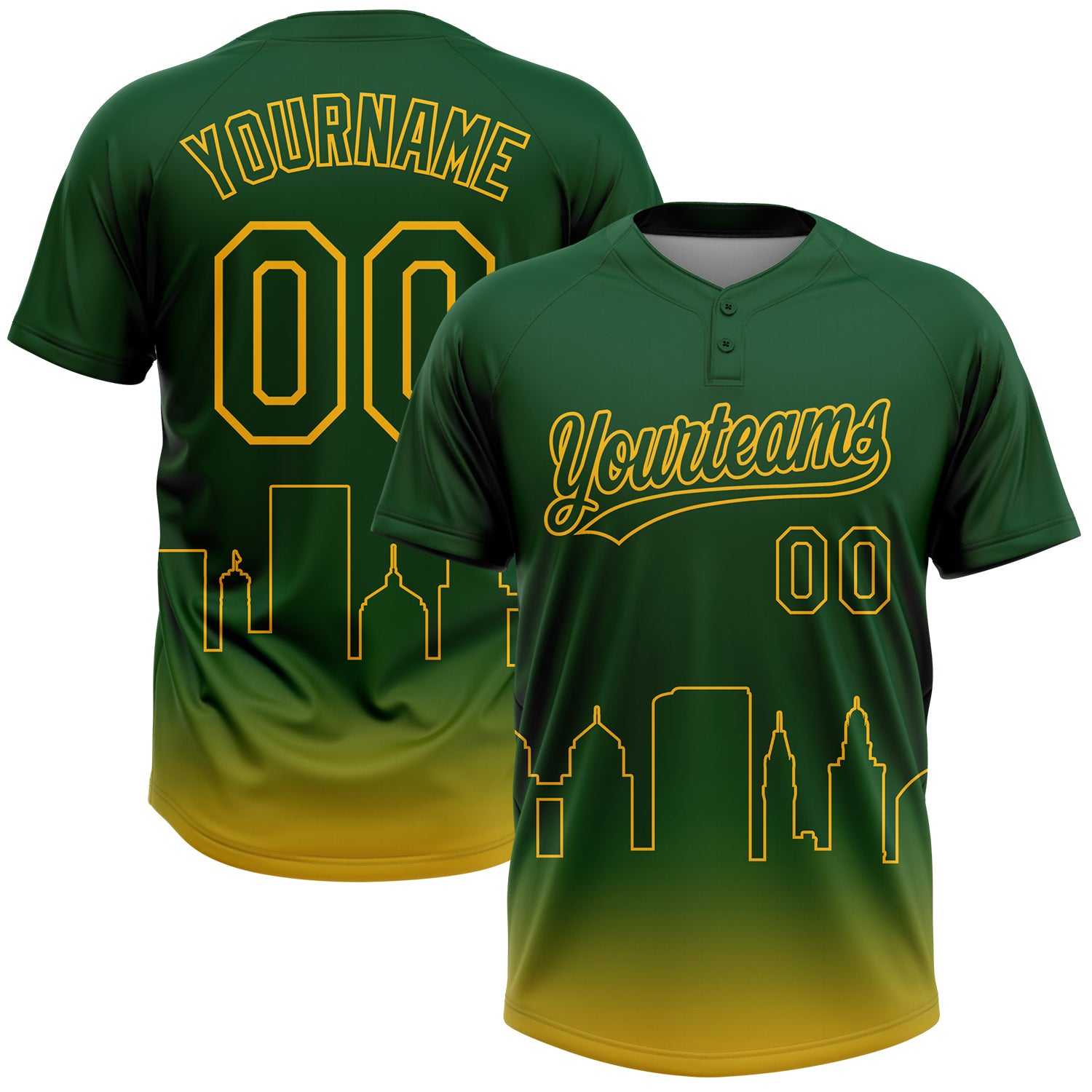 Custom Green Gold Oakland City Edition Gradient Two-Button Unisex Softball Jersey