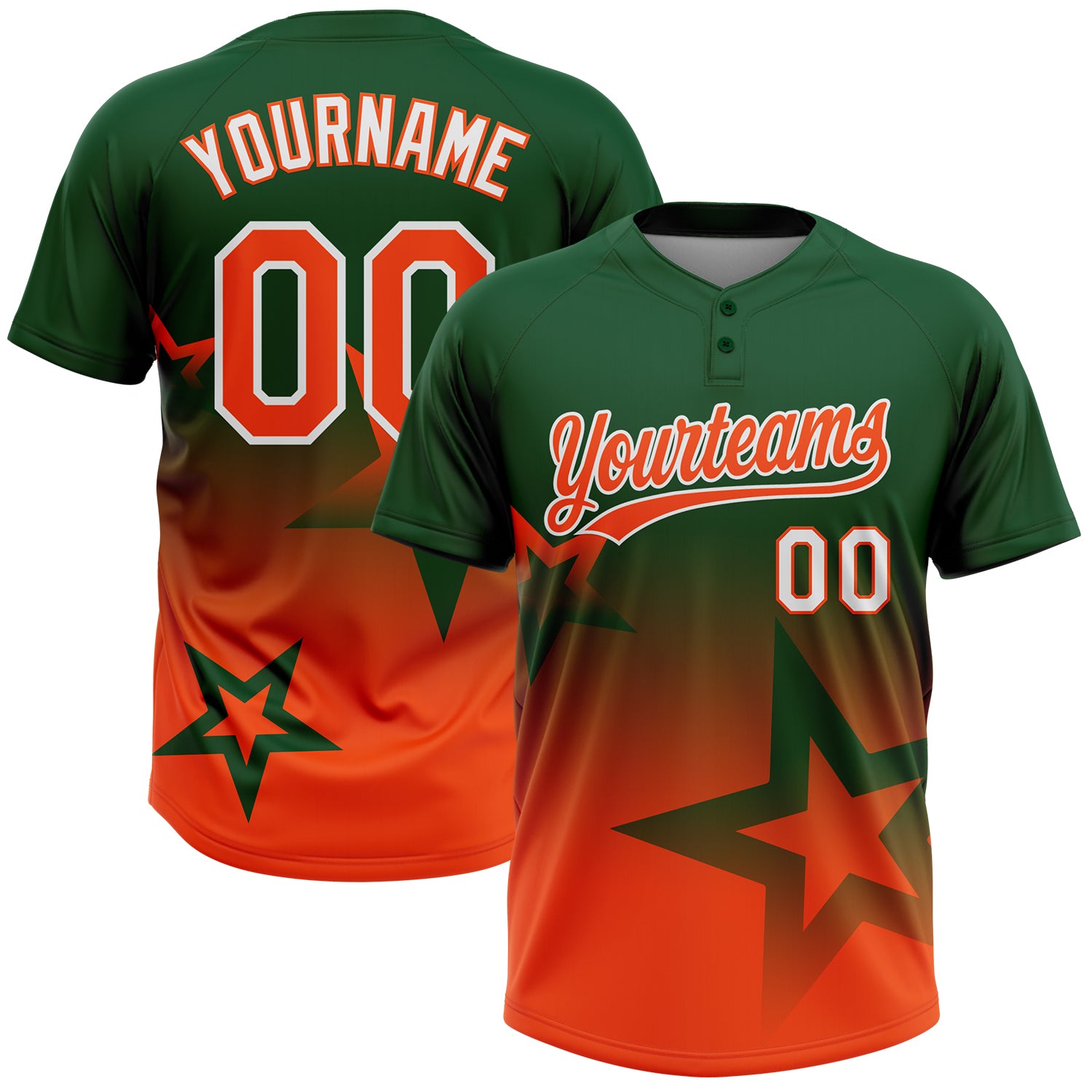 Custom Green Orange-White Gradient Style Twinkle Star Two-Button Unisex Softball Jersey
