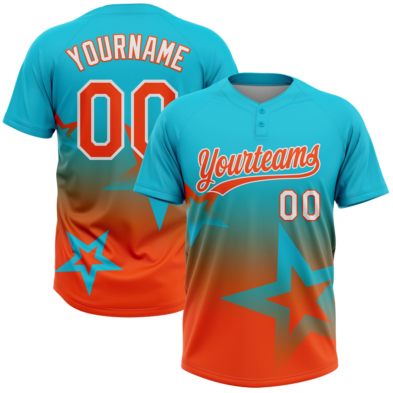 Custom Lakes Blue Orange-White Gradient Style Twinkle Star Two-Button Unisex Softball Jersey