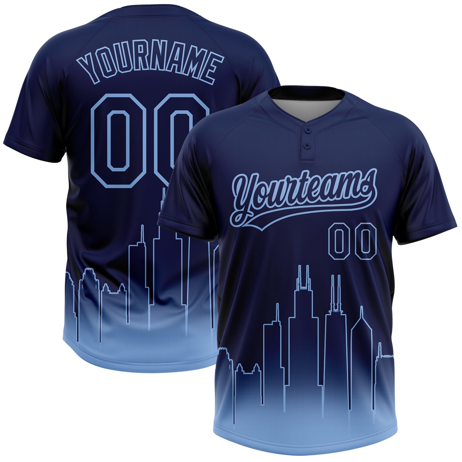 Custom Navy Light Blue Chicago City Edition Gradient Two-Button Unisex Softball Jersey