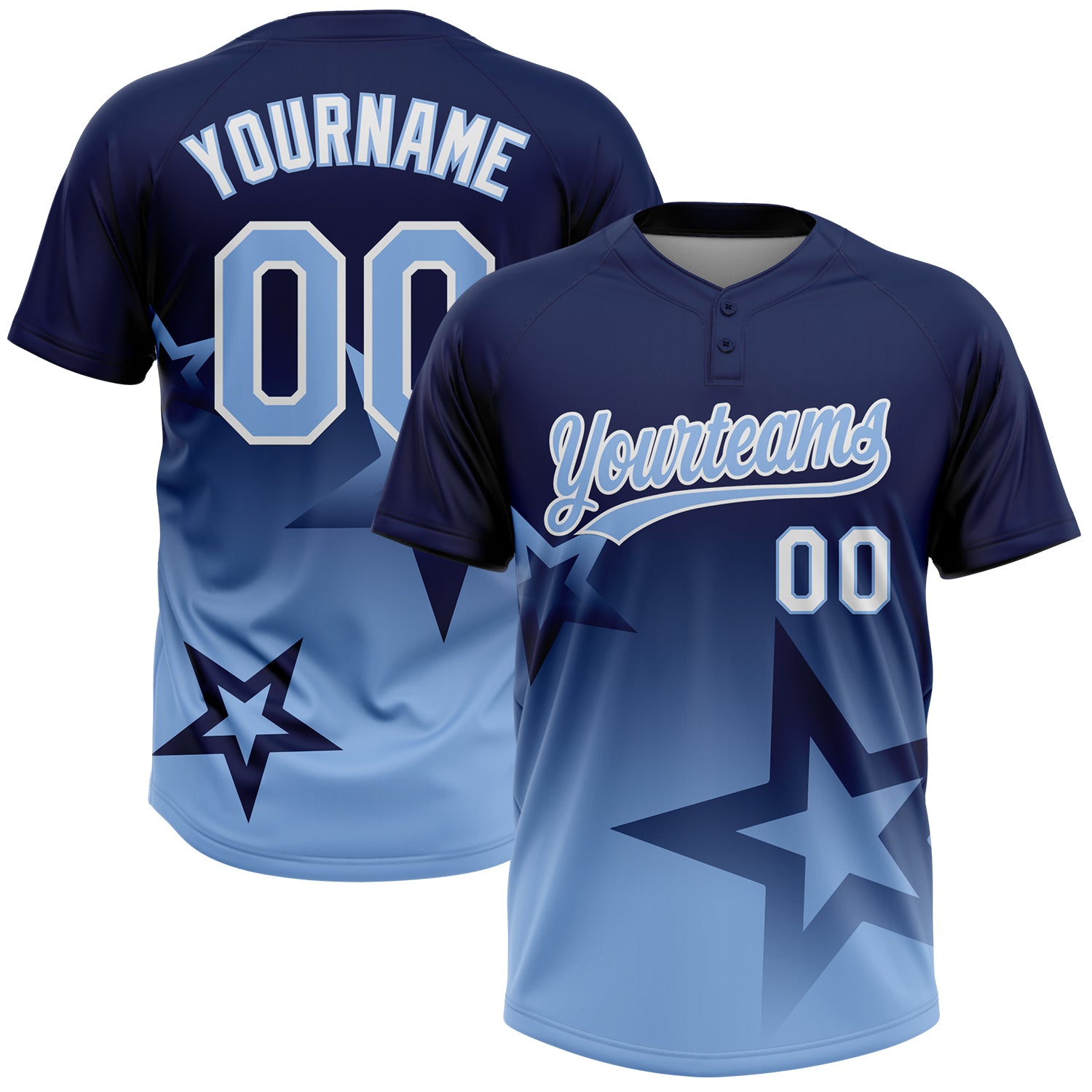 Custom Navy Light Blue-White Gradient Style Twinkle Star Two-Button Unisex Softball Jersey