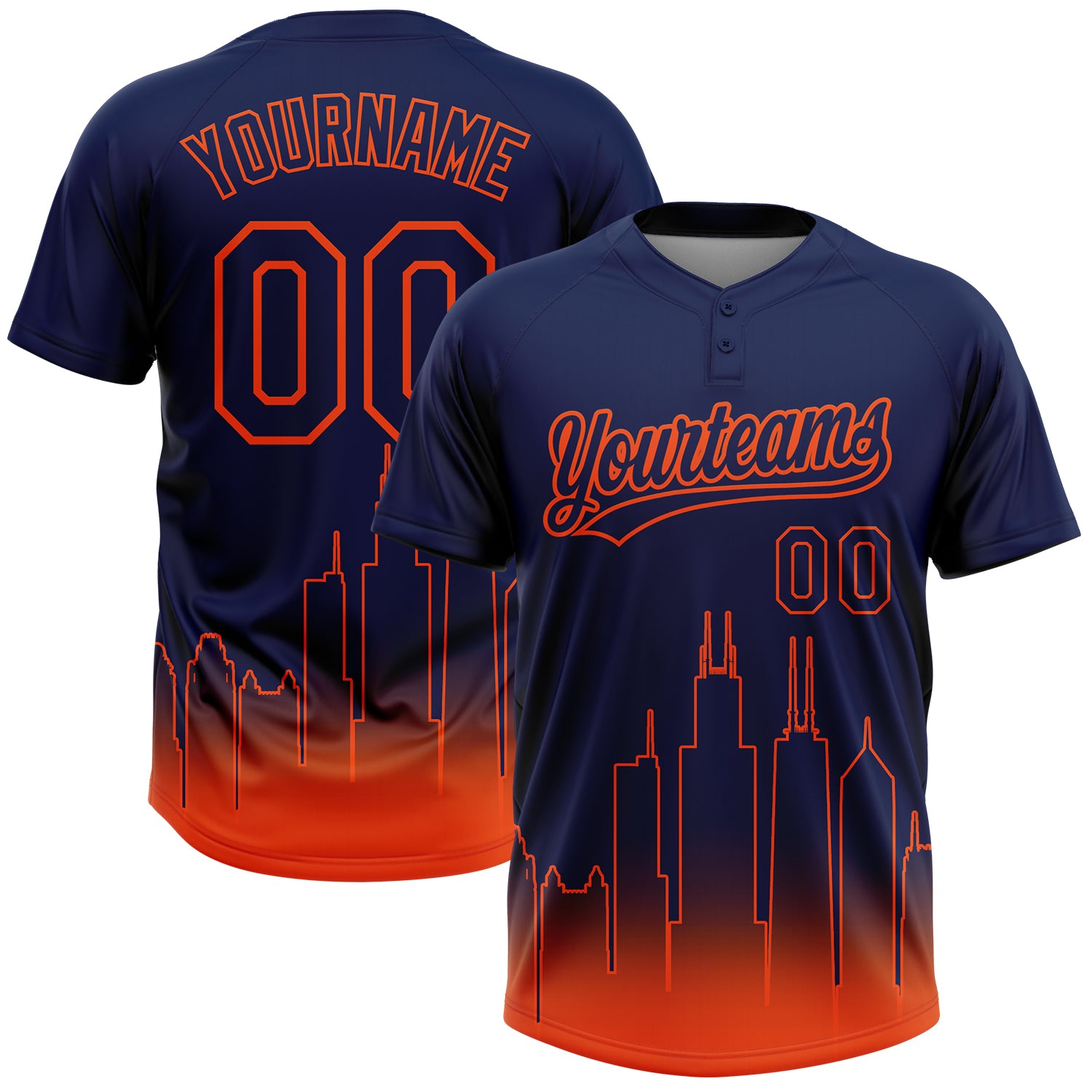 Custom Navy Orange Chicago City Edition Gradient Two-Button Unisex Softball Jersey