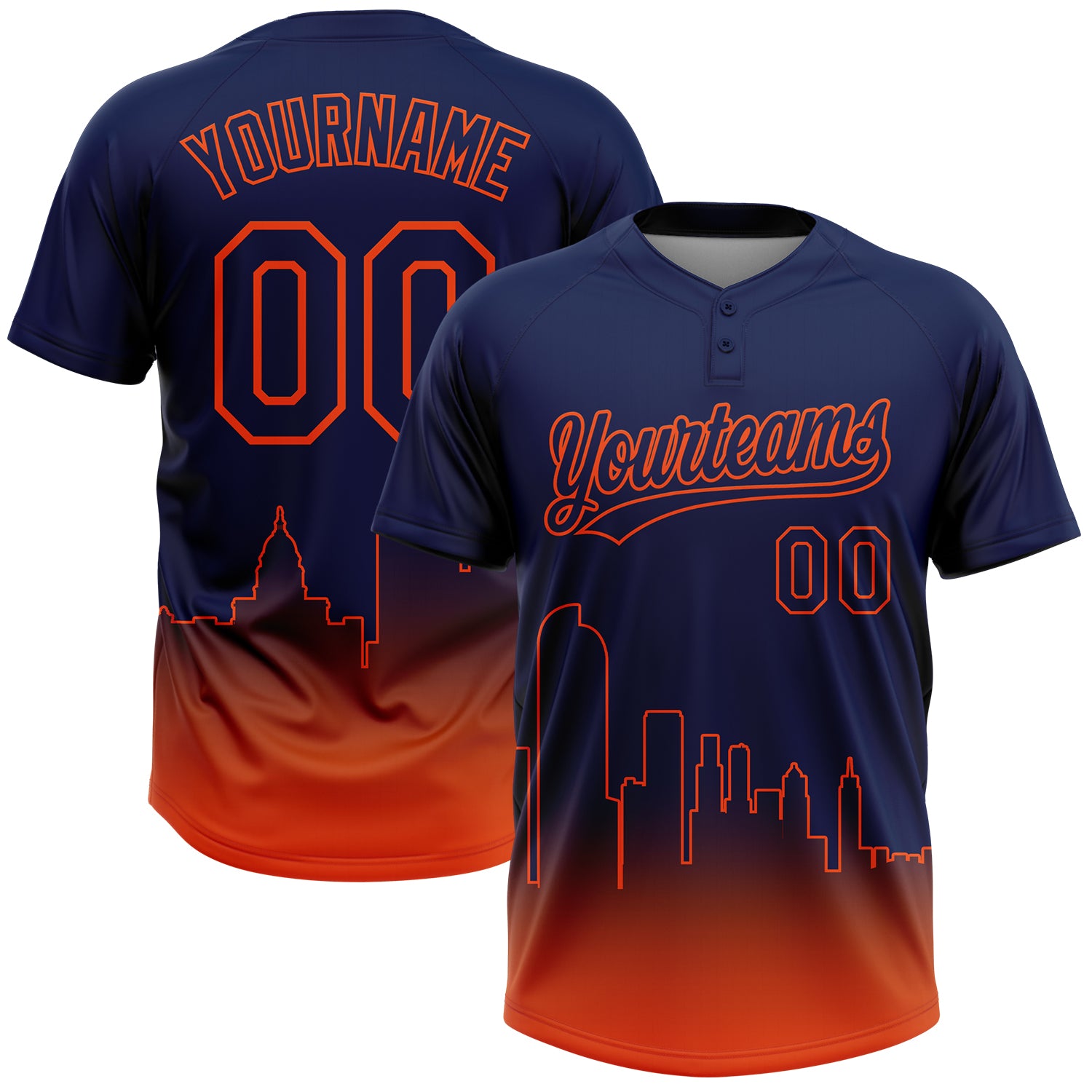 Custom Navy Orange Denver City Edition Gradient Two-Button Unisex Softball Jersey