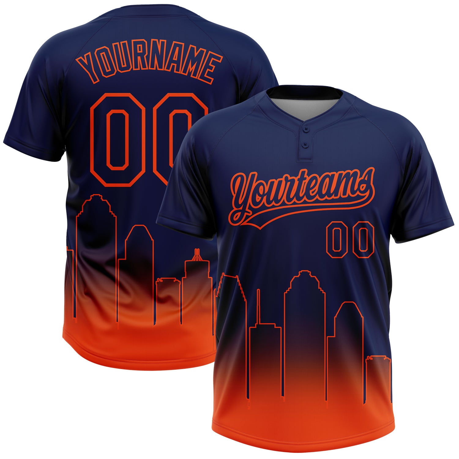 Custom Navy Orange Houston City Edition Gradient Two-Button Unisex Softball Jersey