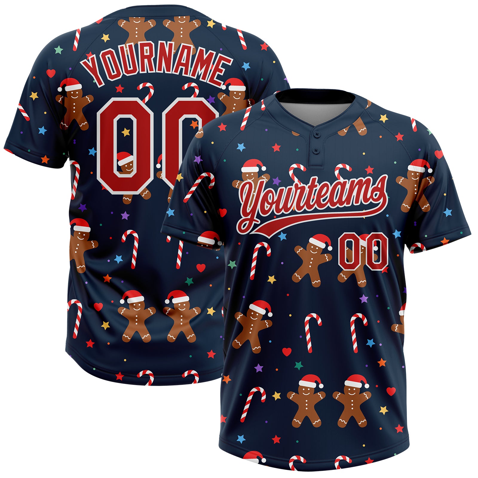 Custom Navy Red-White Christmas 3D Pattern Design Two-Button Unisex Softball Jersey