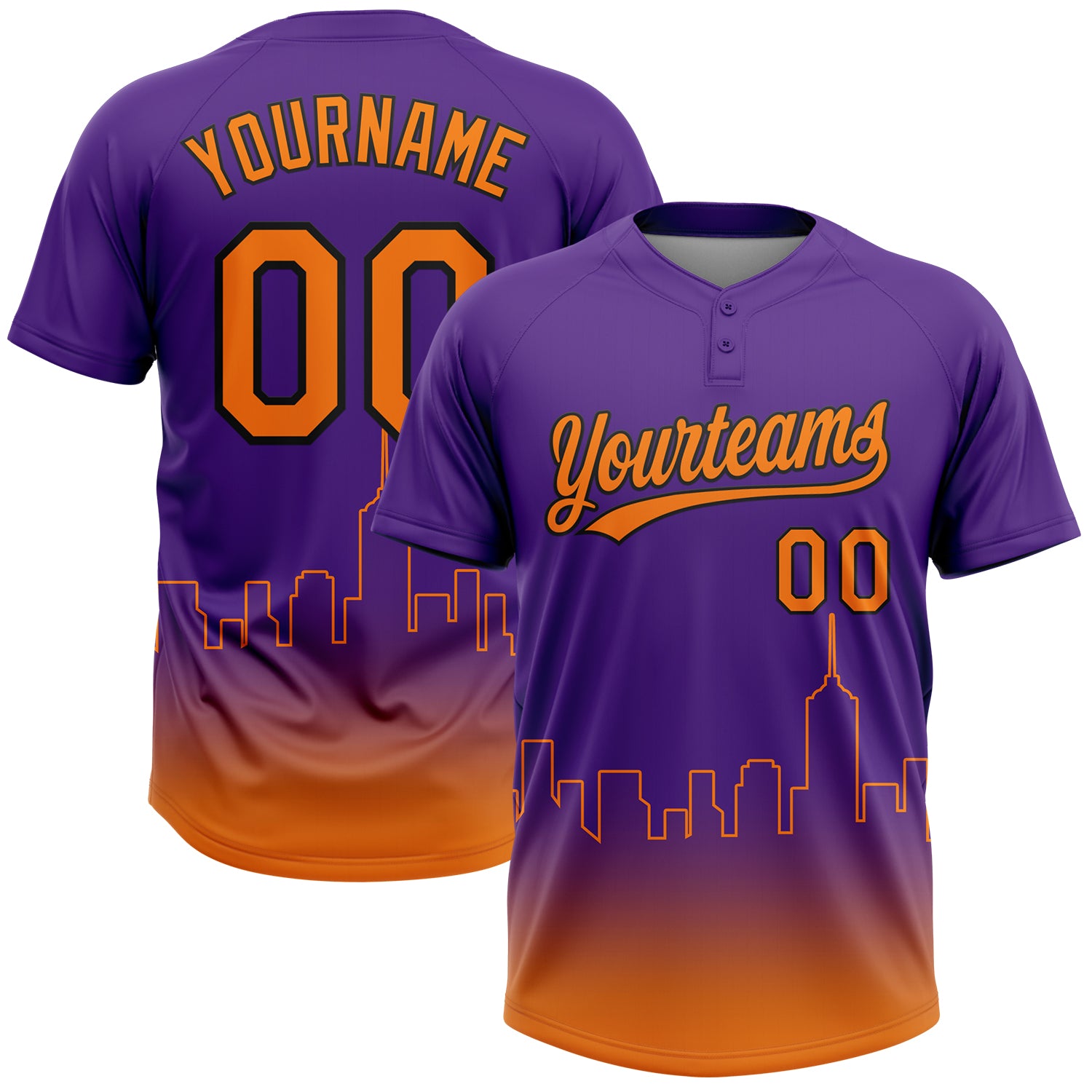 Custom Purple Bay Orange-Black Phoenix City Edition Gradient Two-Button Unisex Softball Jersey