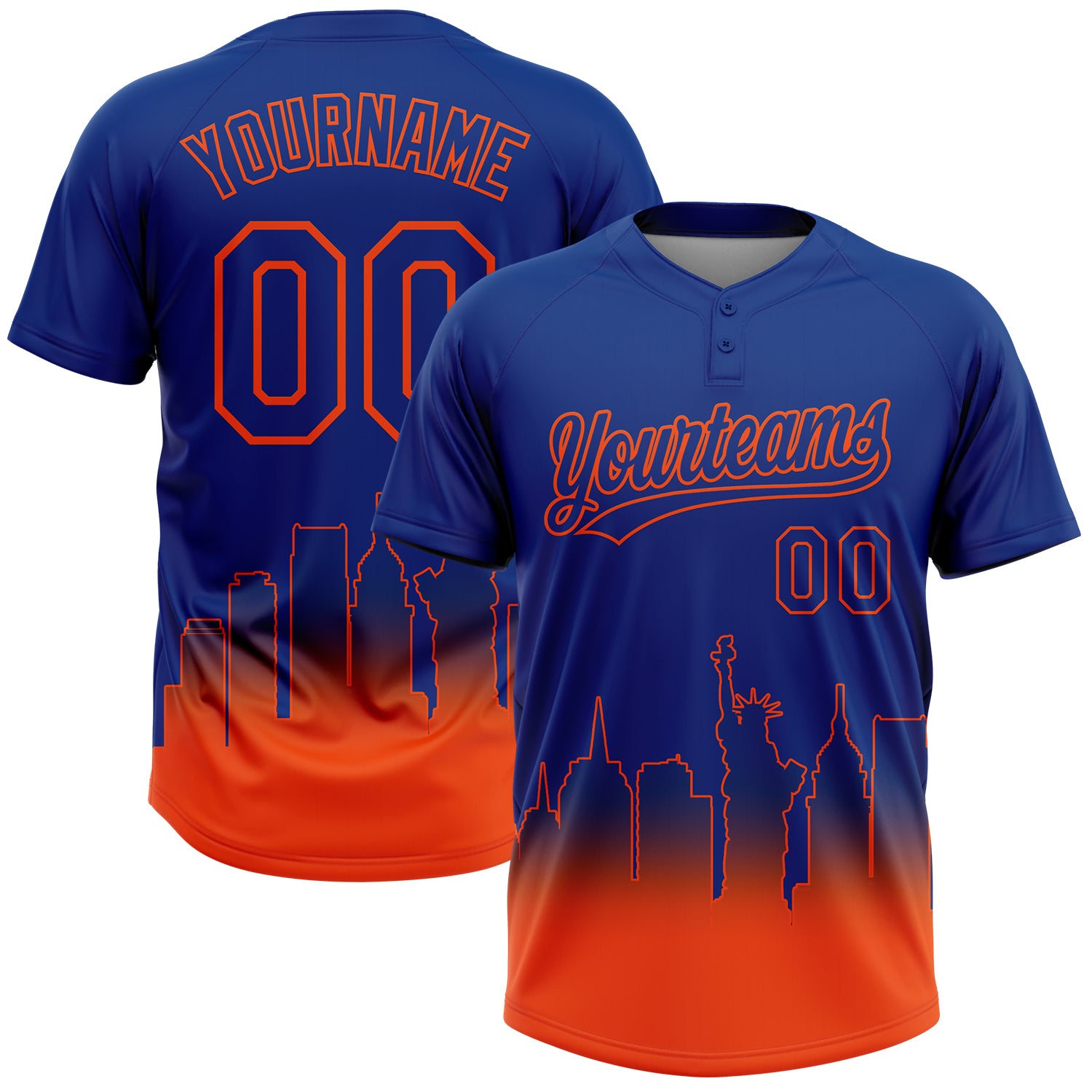 Custom Royal Orange New York City Edition Gradient Two-Button Unisex Softball Jersey