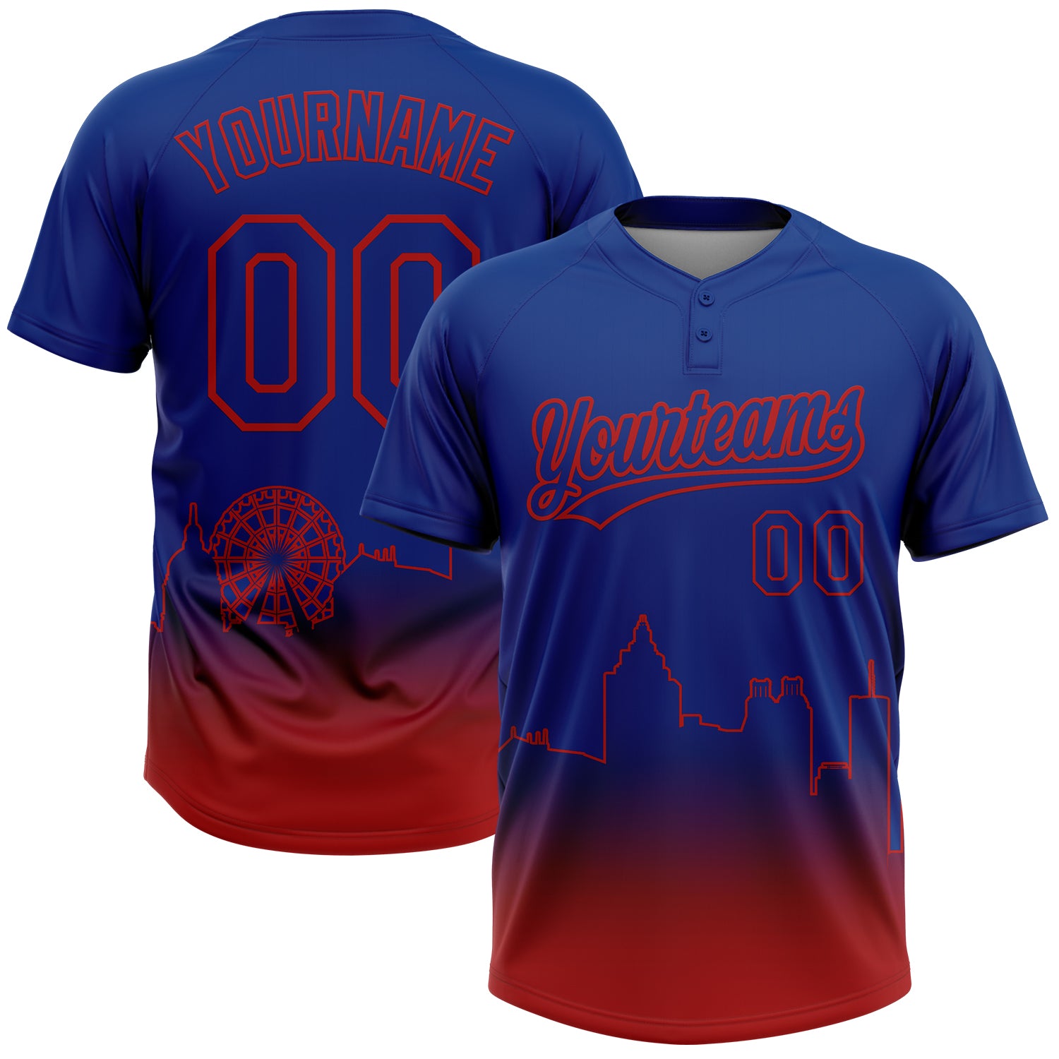 Custom Royal Red Atlanta City Edition Gradient Two-Button Unisex Softball Jersey