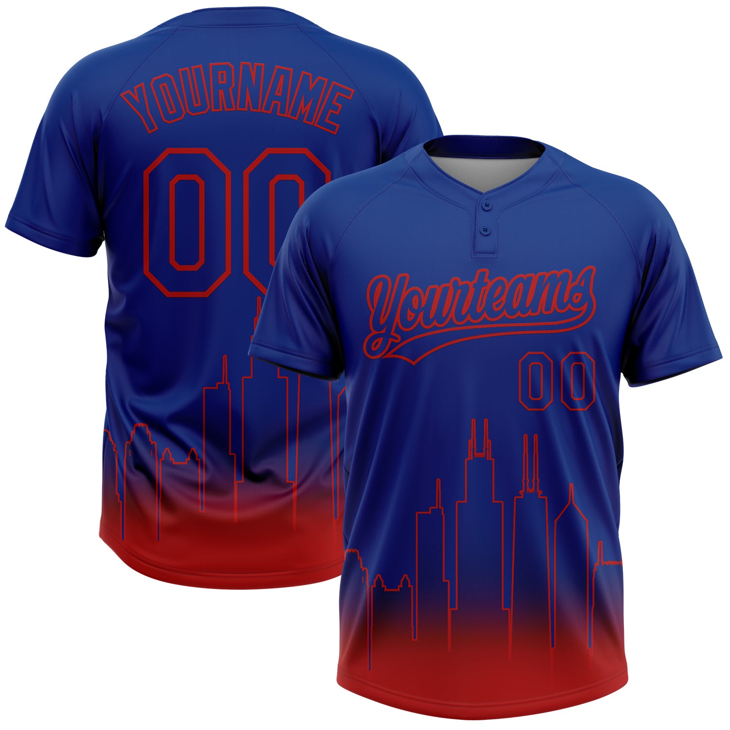 Custom Royal Red Chicago City Edition Gradient Two-Button Unisex Softball Jersey