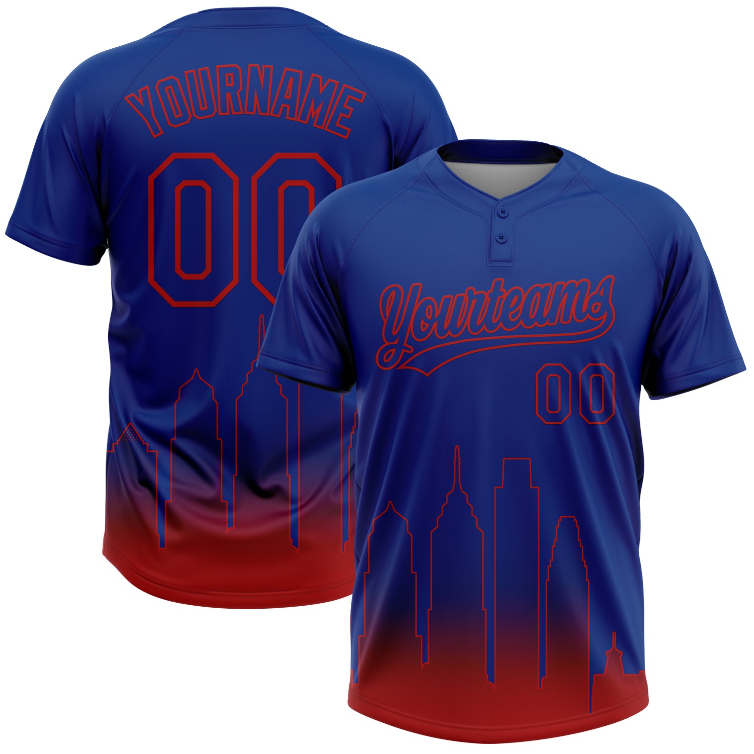 Custom Royal Red Philadelphia City Edition Gradient Two-Button Unisex Softball Jersey
