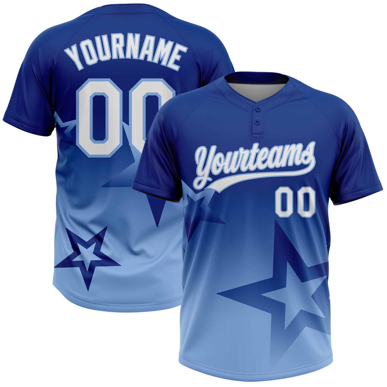 Custom Royal White-Light Blue Gradient Style Twinkle Star Two-Button Unisex Softball Jersey