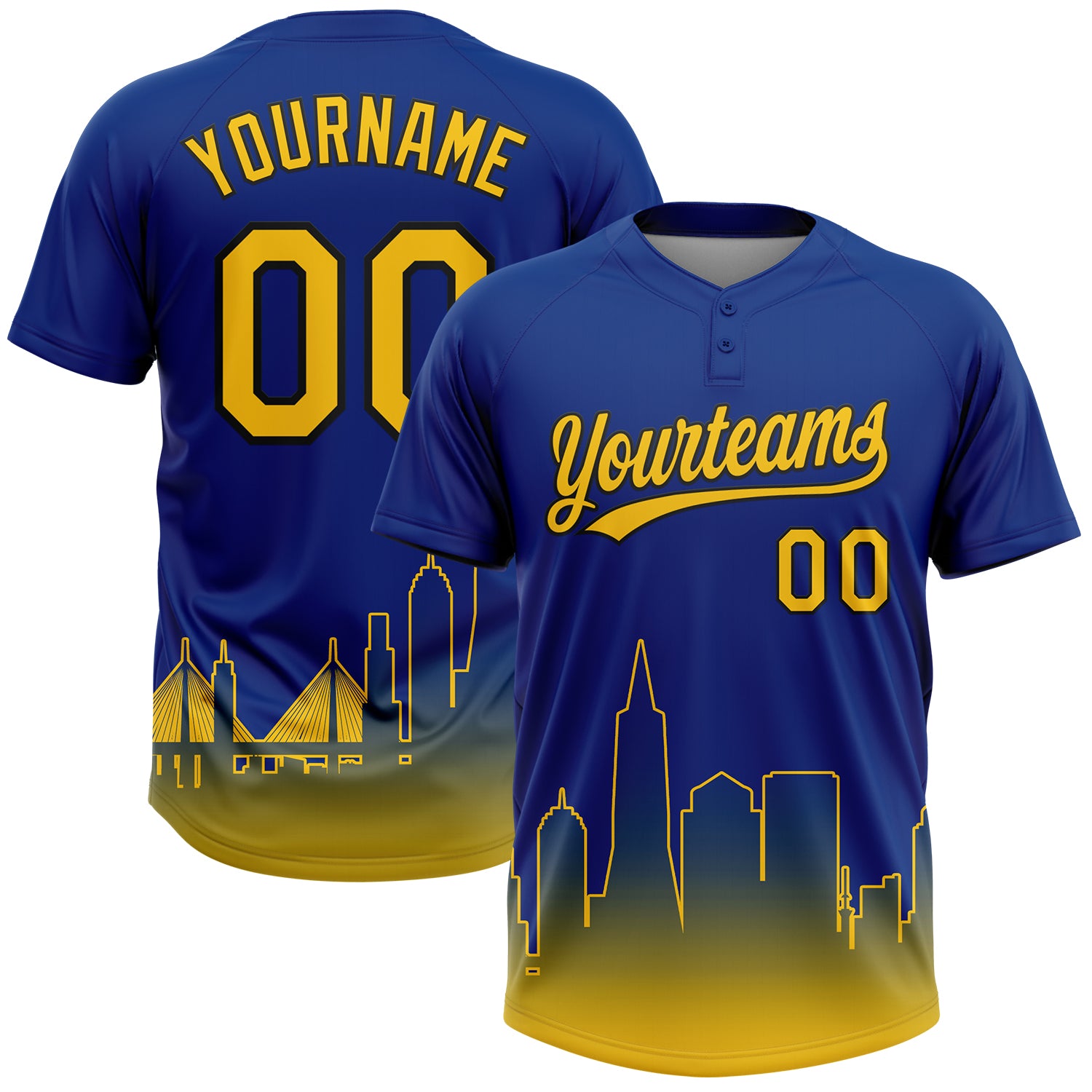Custom Royal Yellow-Black San Francisco City Edition Gradient Two-Button Unisex Softball Jersey