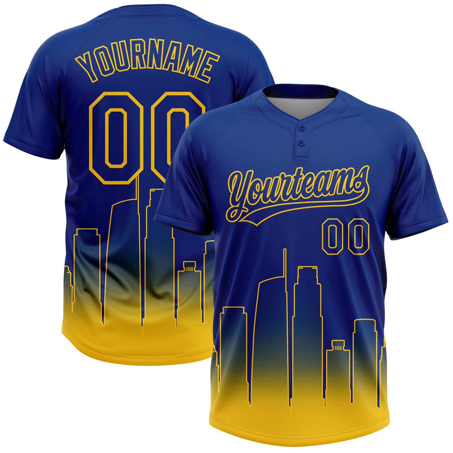 Custom Royal Yellow Los Angeles City Edition Gradient Two-Button Unisex Softball Jersey