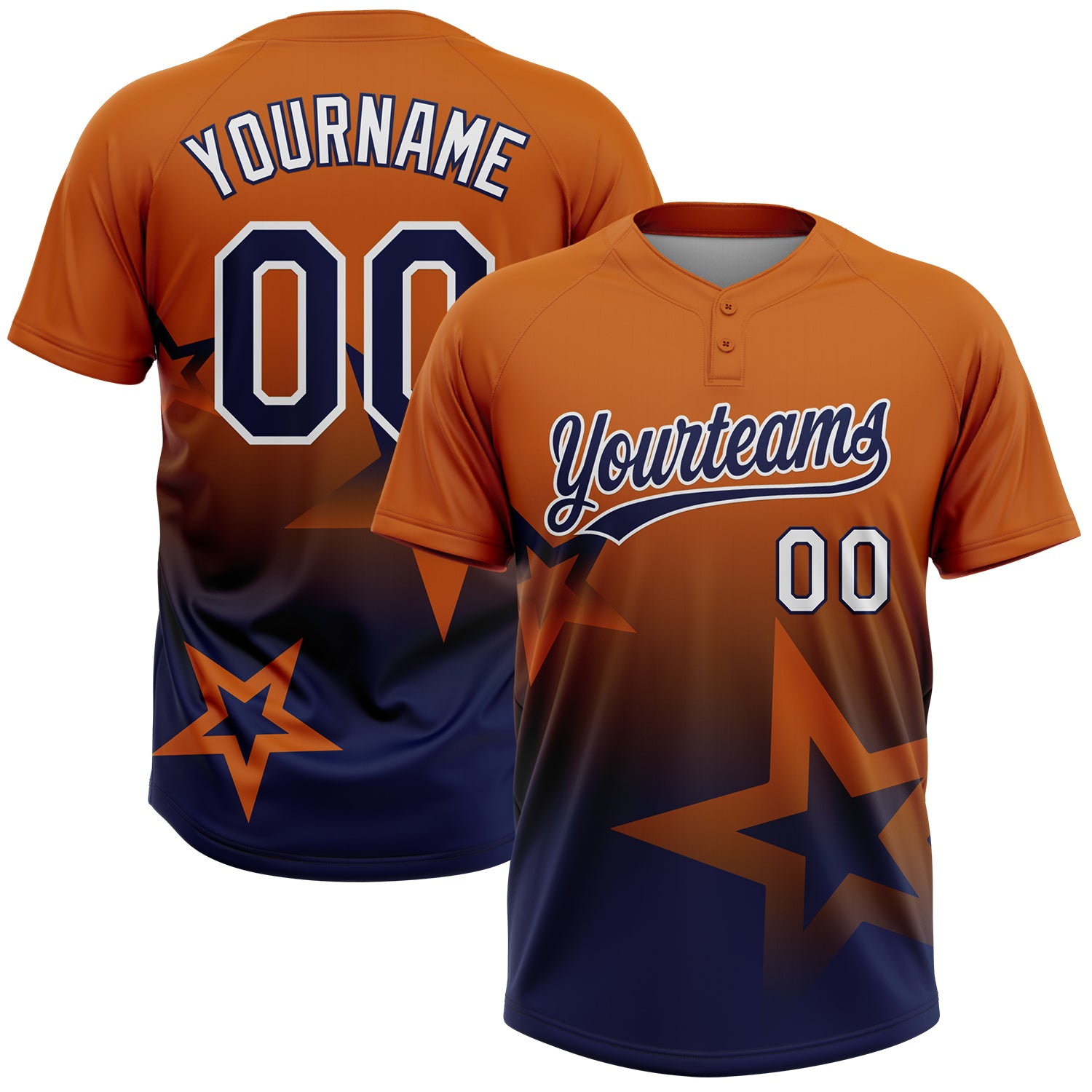 Custom Texas Orange Navy-White Gradient Style Twinkle Star Two-Button Unisex Softball Jersey