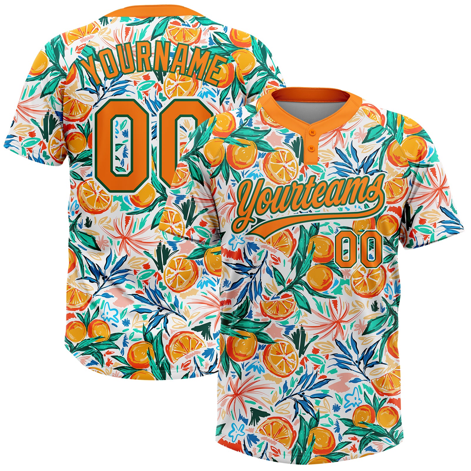 Custom White Bay Orange-Kelly Green Hawaii Fruit Orange Two-Button Unisex Softball Jersey