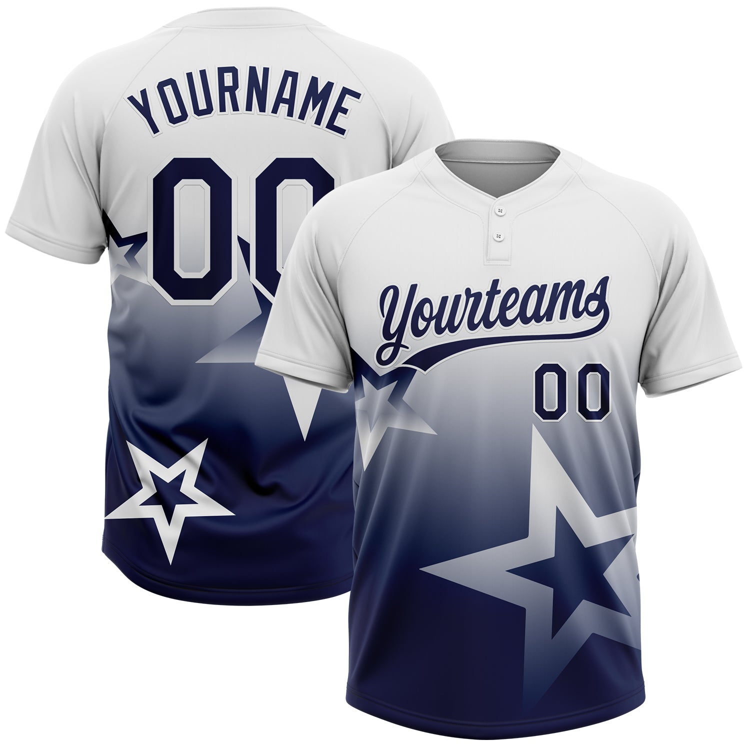 Custom White Navy Gradient Style Twinkle Star Two-Button Unisex Softball Jersey