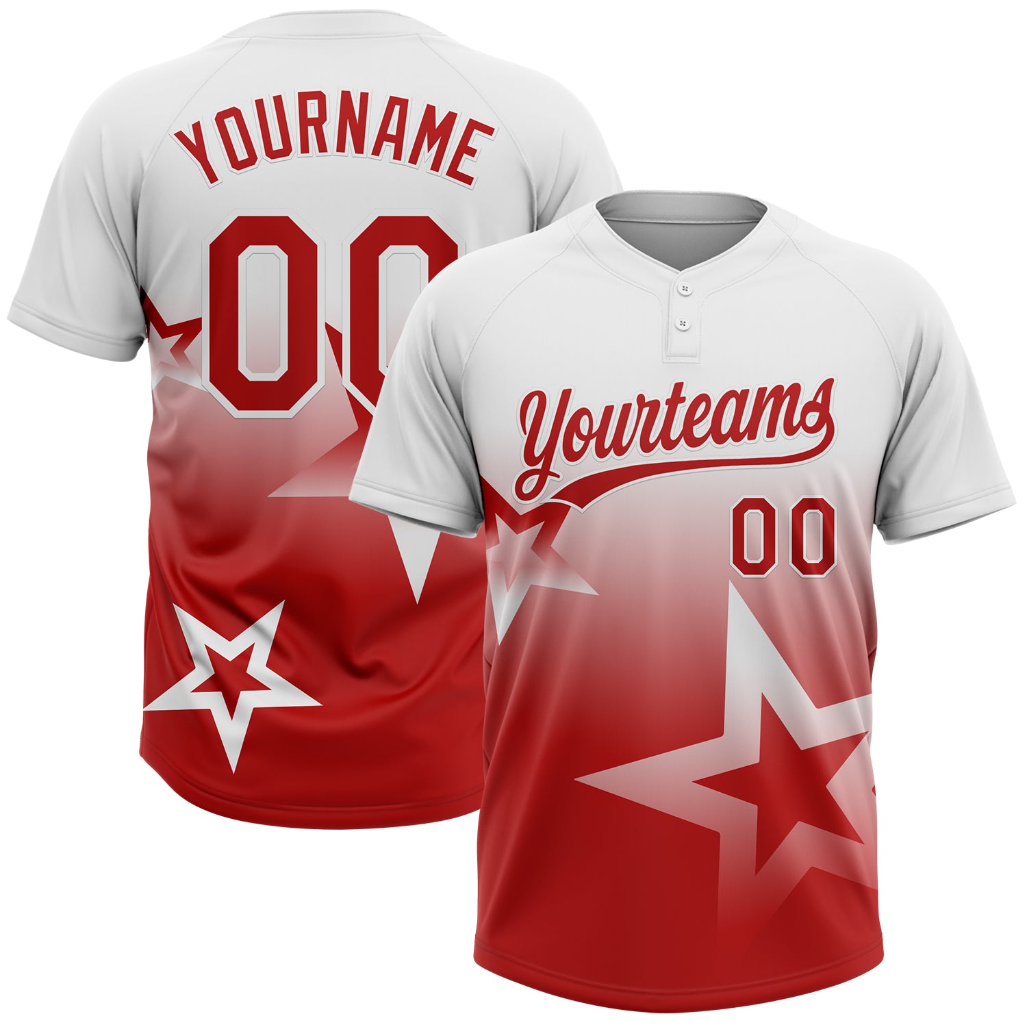 Custom White Red Gradient Style Twinkle Star Two-Button Unisex Softball Jersey